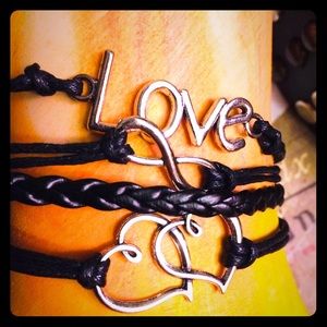 Love & Heart Silver Braided Infinity Bracelet